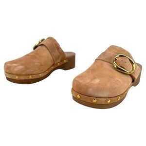 Vince Camuto Tan Mules with Gold Accents